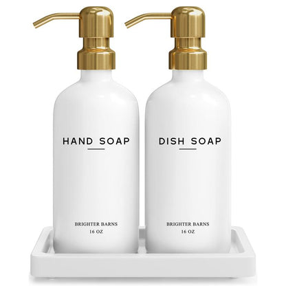 Luxury Glass Hand and Dish Soap Dispenser Set by Brighter Barns