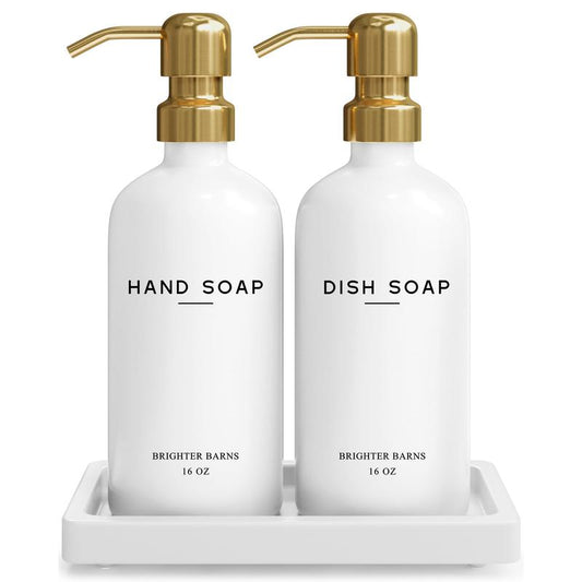 Luxury Glass Hand and Dish Soap Dispenser Set by Brighter Barns