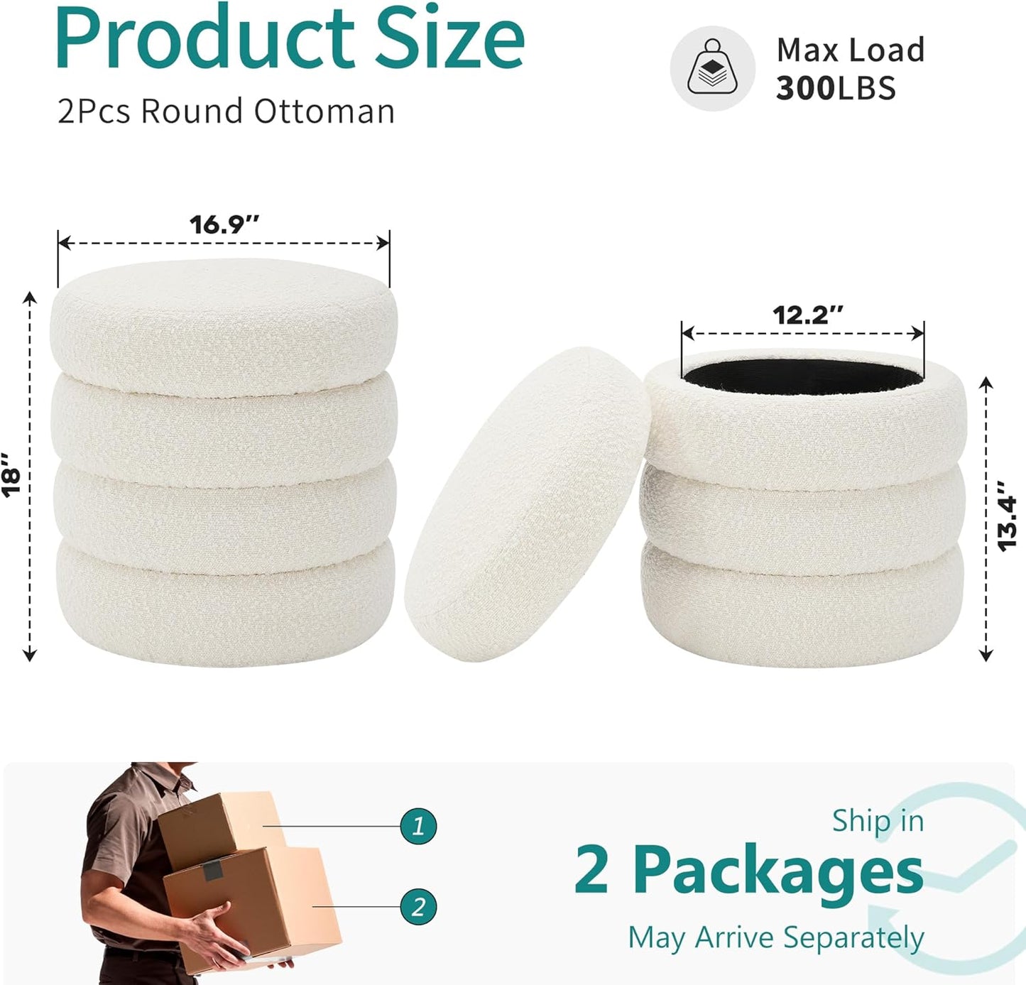 Boucle Round Ottoman with Storage