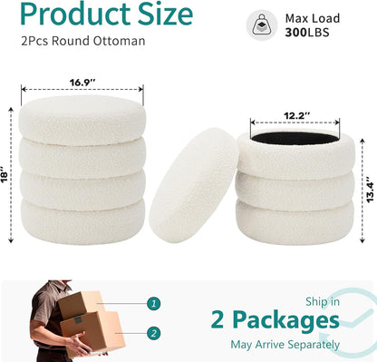 Boucle Round Ottoman with Storage