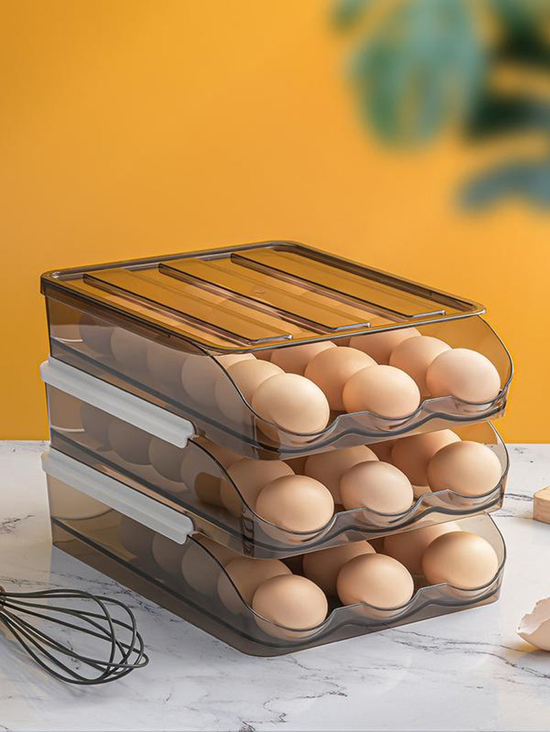 Homewinner Automatic Rolling Egg Holder for Fridge Eco-Friendly Clear Plastic Dispenser Stackable Organizer with Lid Holds up to 18 Eggs Bpa-Free