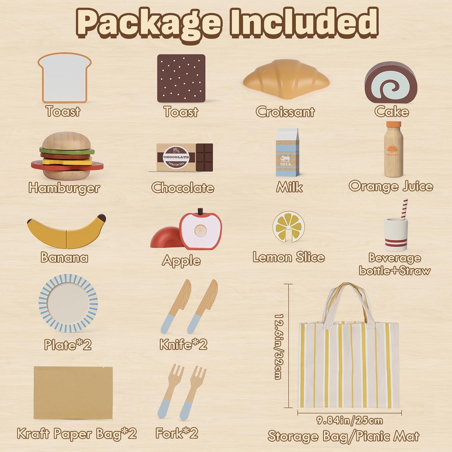  Lehoo Castle Wooden Picnic Play Food Set