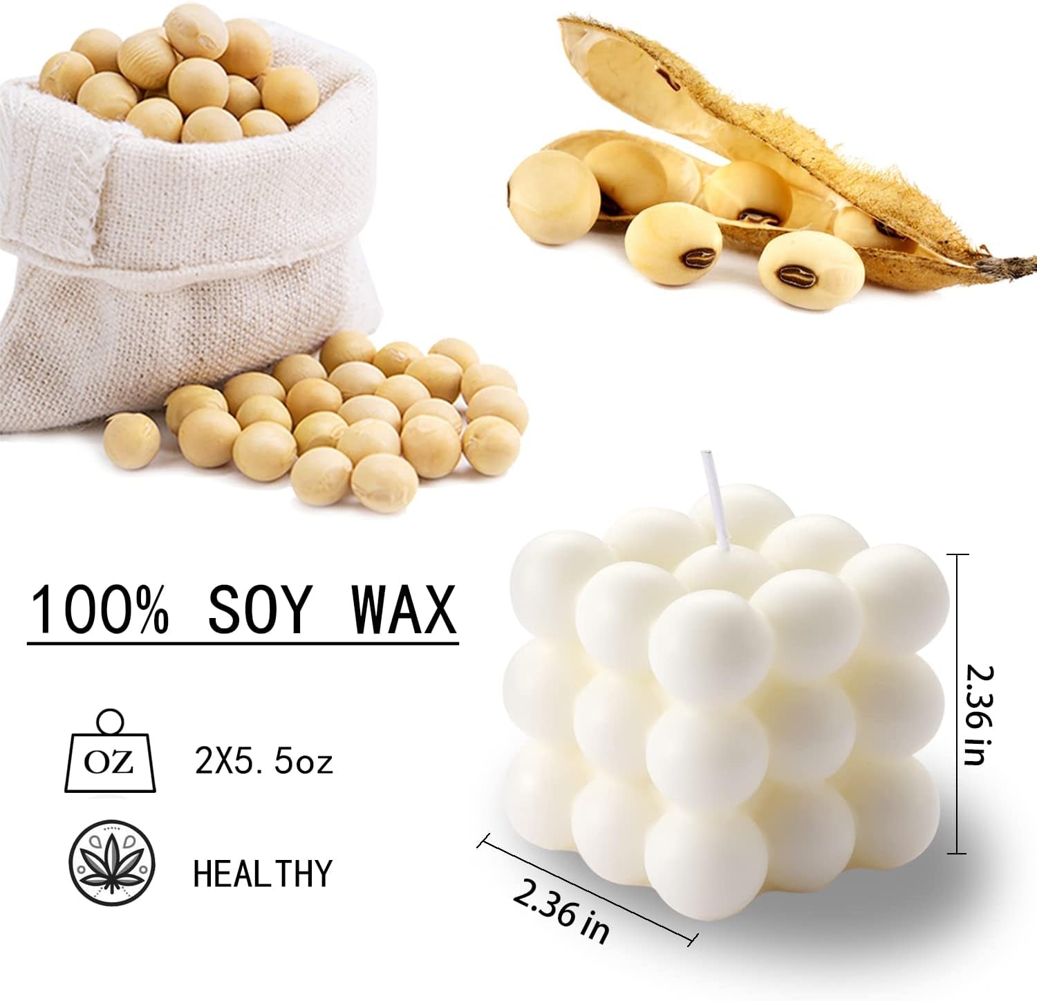 Bubble Candle - Cube Soy Wax Candles, Home Decor Candle, Scented Candle Set 2 Pieces