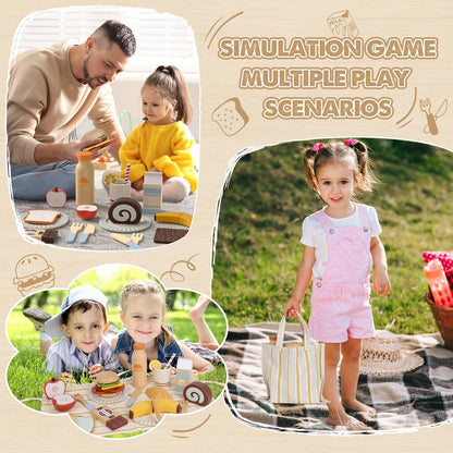  Lehoo Castle Wooden Picnic Play Food Set