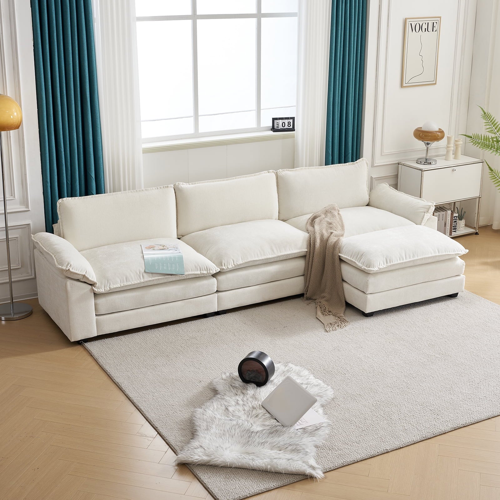 Modern Chenille Sofa with Chaise – Double Layer Cushions for Ultimate Comfort