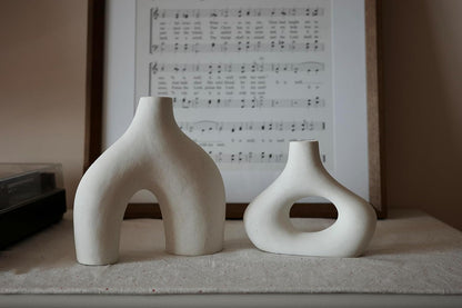 Set of 2 Matte White Ceramic Vases