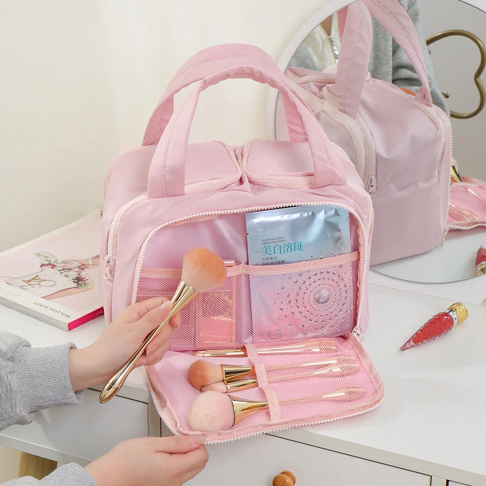 Large Capaci Portable Lightweight Makeup Bag Women's Travel Miscellaneous Storage Bag Handheld Organizer Cosmetic Pouch Wash Bag