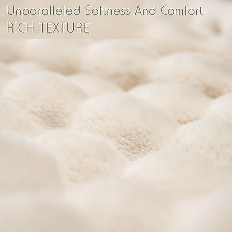 Super Comfort Oversized Warm Thick Bubble Luxury Plush Rabbit Faux Fur Throw Blanket, Fluffy Blanket,Soft Cozy Blanket for Couch Chair Bed Sofa Living Room,White