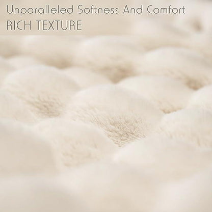 Super Comfort Oversized Warm Thick Bubble Luxury Plush Rabbit Faux Fur Throw Blanket, Fluffy Blanket,Soft Cozy Blanket for Couch Chair Bed Sofa Living Room,White