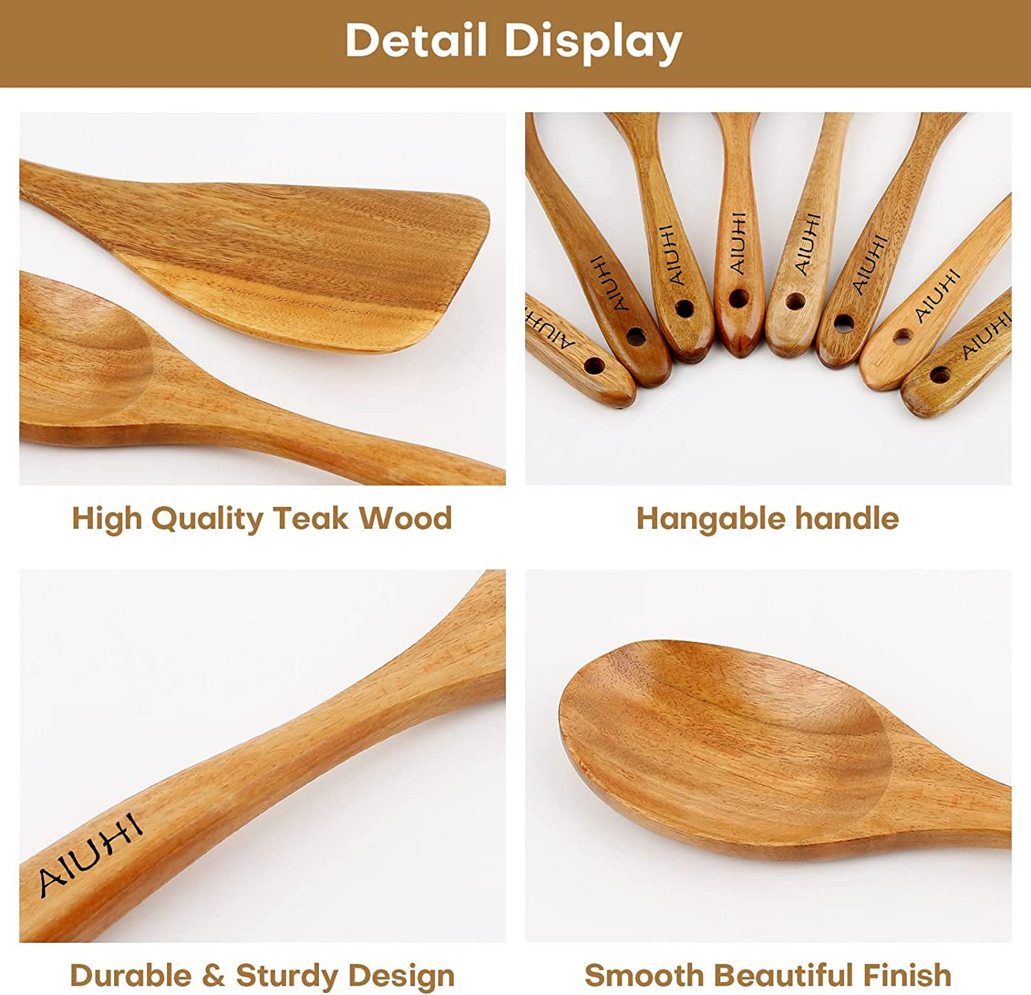 Premium Teak Wooden Cooking Spoon Set - 8 Nonstick, Non-Scratch Kitchen Utensils for Effortless Cooking