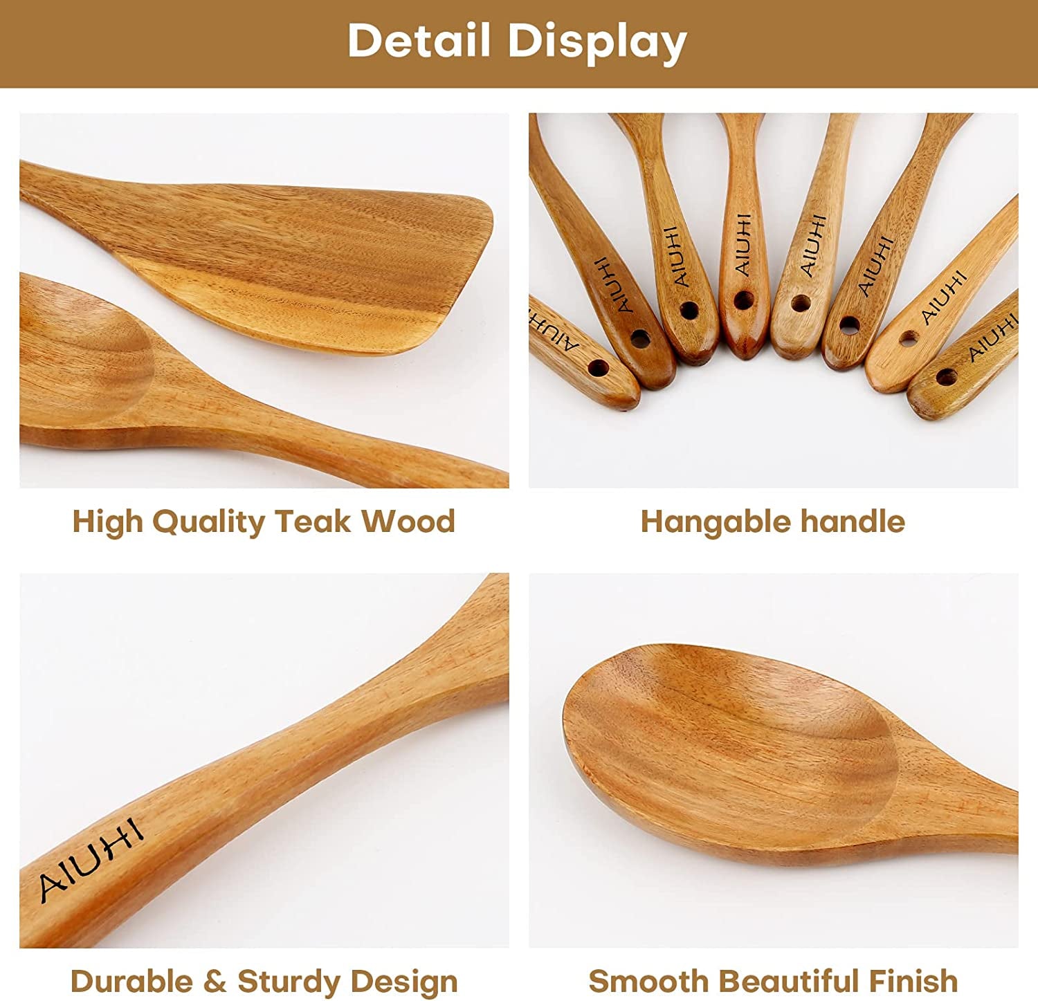 Premium Teak Wooden Cooking Spoon Set - 8 Nonstick, Non-Scratch Kitchen Utensils for Effortless Cooking