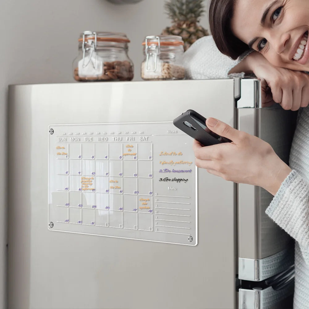 Fridge Magnet Sticker Calendar Weekly Planner Message Boards Reusable Dry Erase Board Schedule Transparent Fridge Message Menu