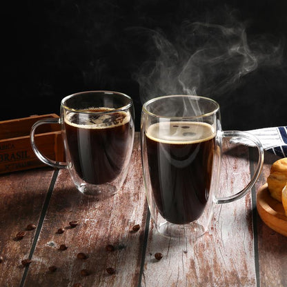 Double-Walled 15 Oz Glass Coffee Mugs - 2-Pack Insulated Cups for Hot Beverages, Perfect for Cappuccino, Tea, Latte, and More!
