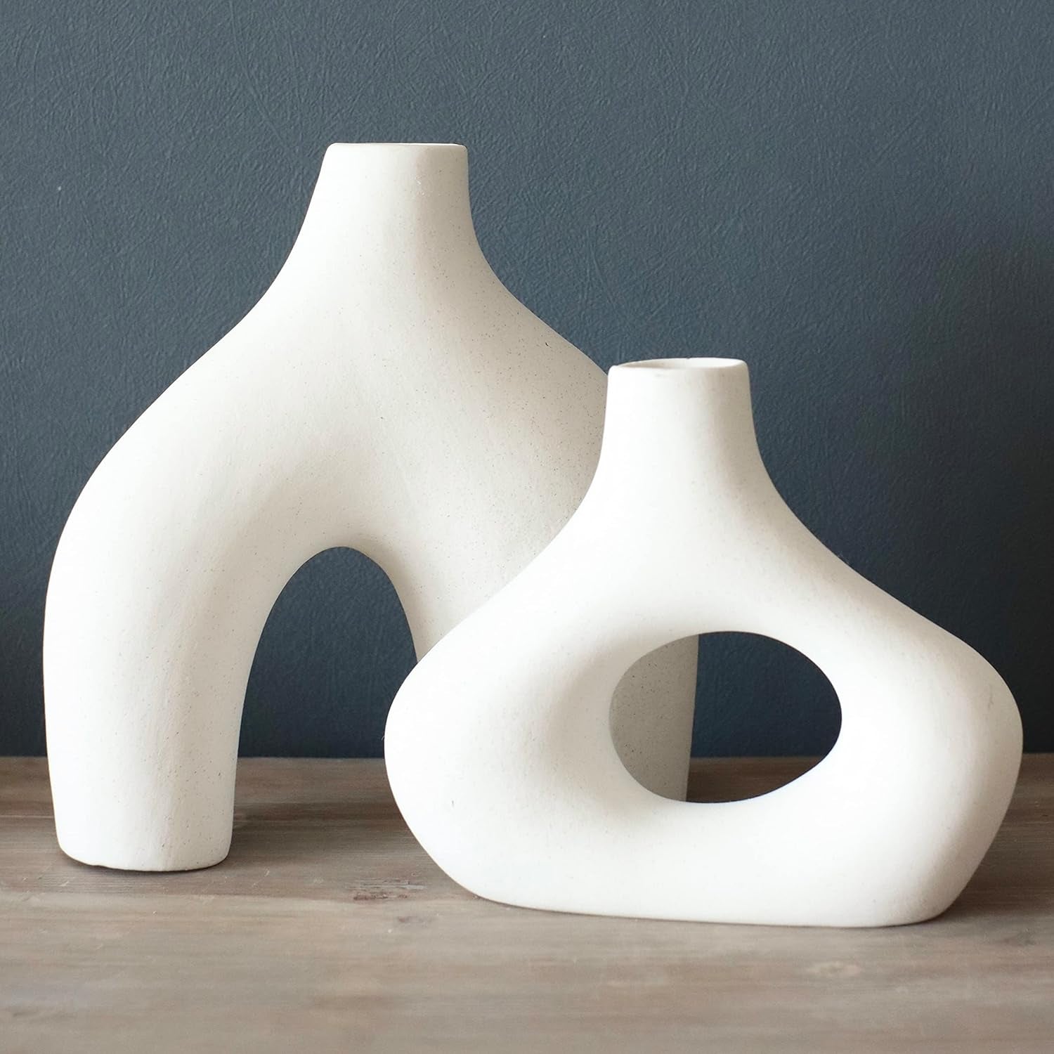 Set of 2 Matte White Ceramic Vases