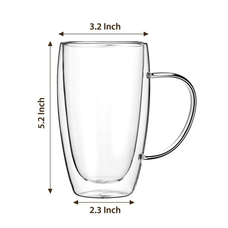 Double-Walled 15 Oz Glass Coffee Mugs - 2-Pack Insulated Cups for Hot Beverages, Perfect for Cappuccino, Tea, Latte, and More!