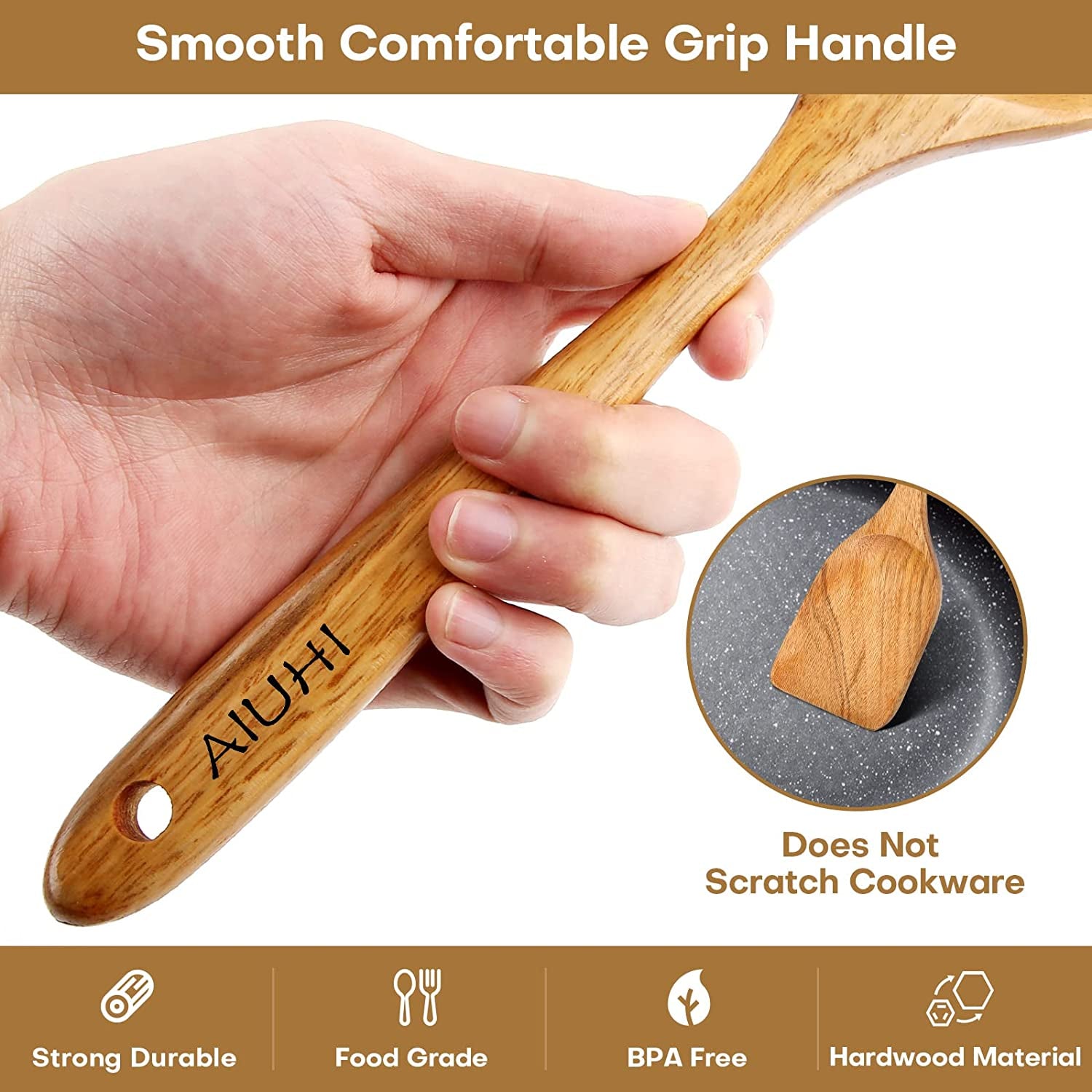 Premium Teak Wooden Cooking Spoon Set - 8 Nonstick, Non-Scratch Kitchen Utensils for Effortless Cooking