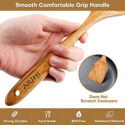 Premium Teak Wooden Cooking Spoon Set - 8 Nonstick, Non-Scratch Kitchen Utensils for Effortless Cooking