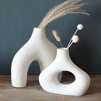 Set of 2 Matte White Ceramic Vases