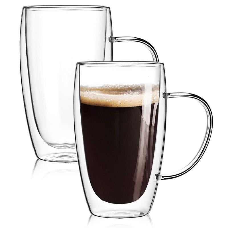 Double-Walled 15 Oz Glass Coffee Mugs - 2-Pack Insulated Cups for Hot Beverages, Perfect for Cappuccino, Tea, Latte, and More!