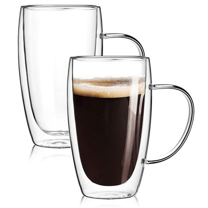 Double-Walled 15 Oz Glass Coffee Mugs - 2-Pack Insulated Cups for Hot Beverages, Perfect for Cappuccino, Tea, Latte, and More!
