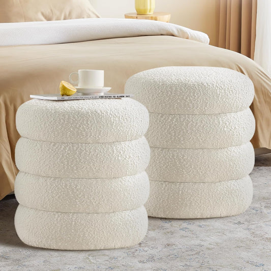 Boucle Round Ottoman with Storage