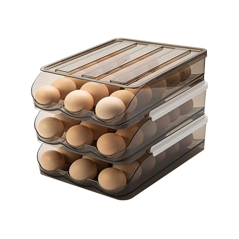 Homewinner Automatic Rolling Egg Holder for Fridge Eco-Friendly Clear Plastic Dispenser Stackable Organizer with Lid Holds up to 18 Eggs Bpa-Free