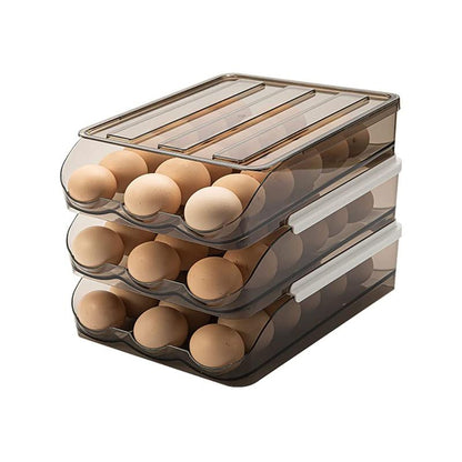 Homewinner Automatic Rolling Egg Holder for Fridge Eco-Friendly Clear Plastic Dispenser Stackable Organizer with Lid Holds up to 18 Eggs Bpa-Free