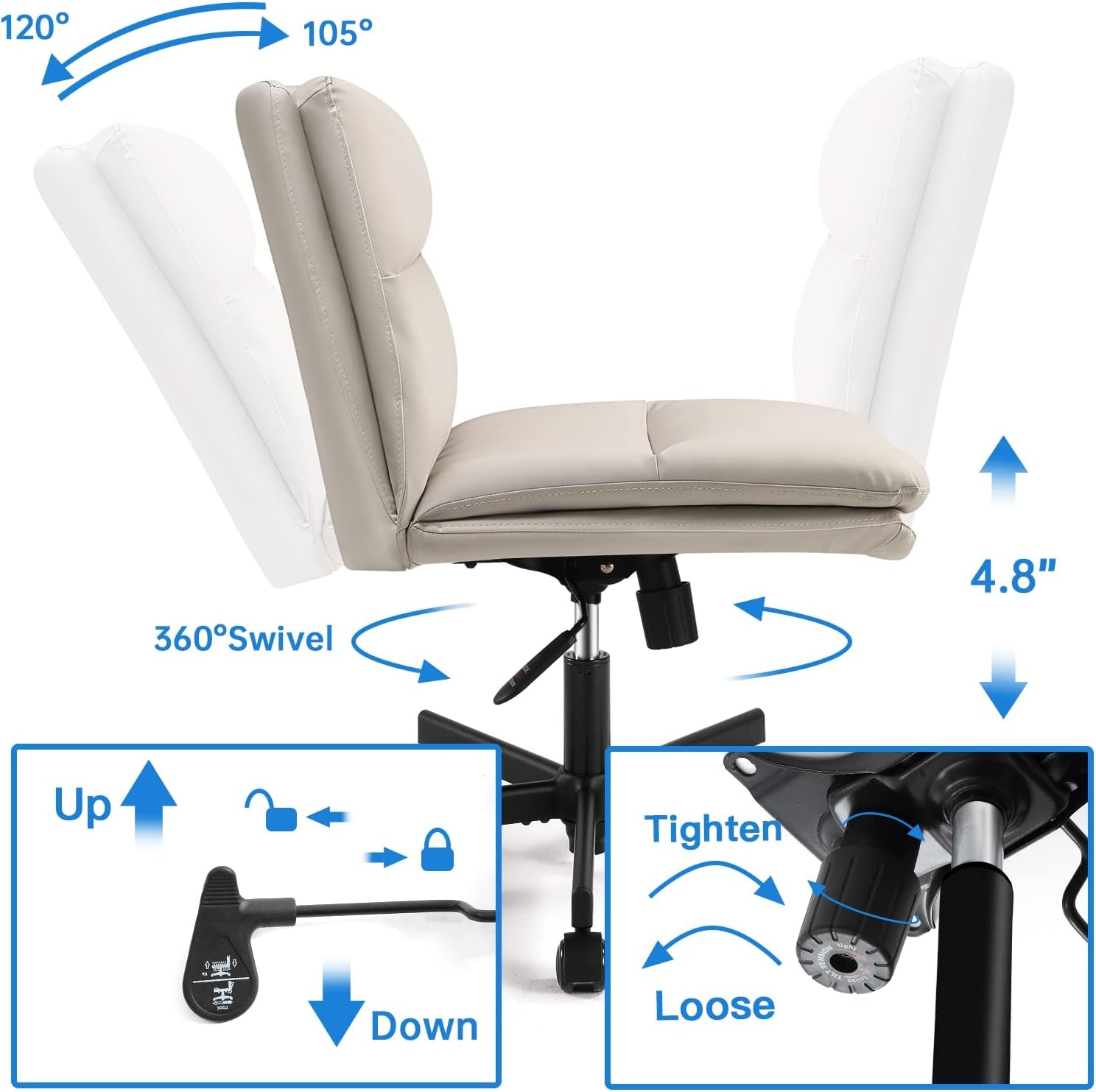 Criss Cross Armless Office Chair with Wheels