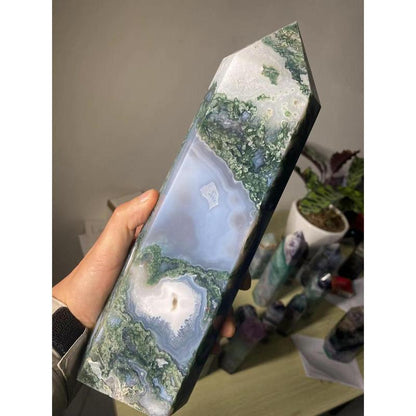 Moss Agate Crystal Tower