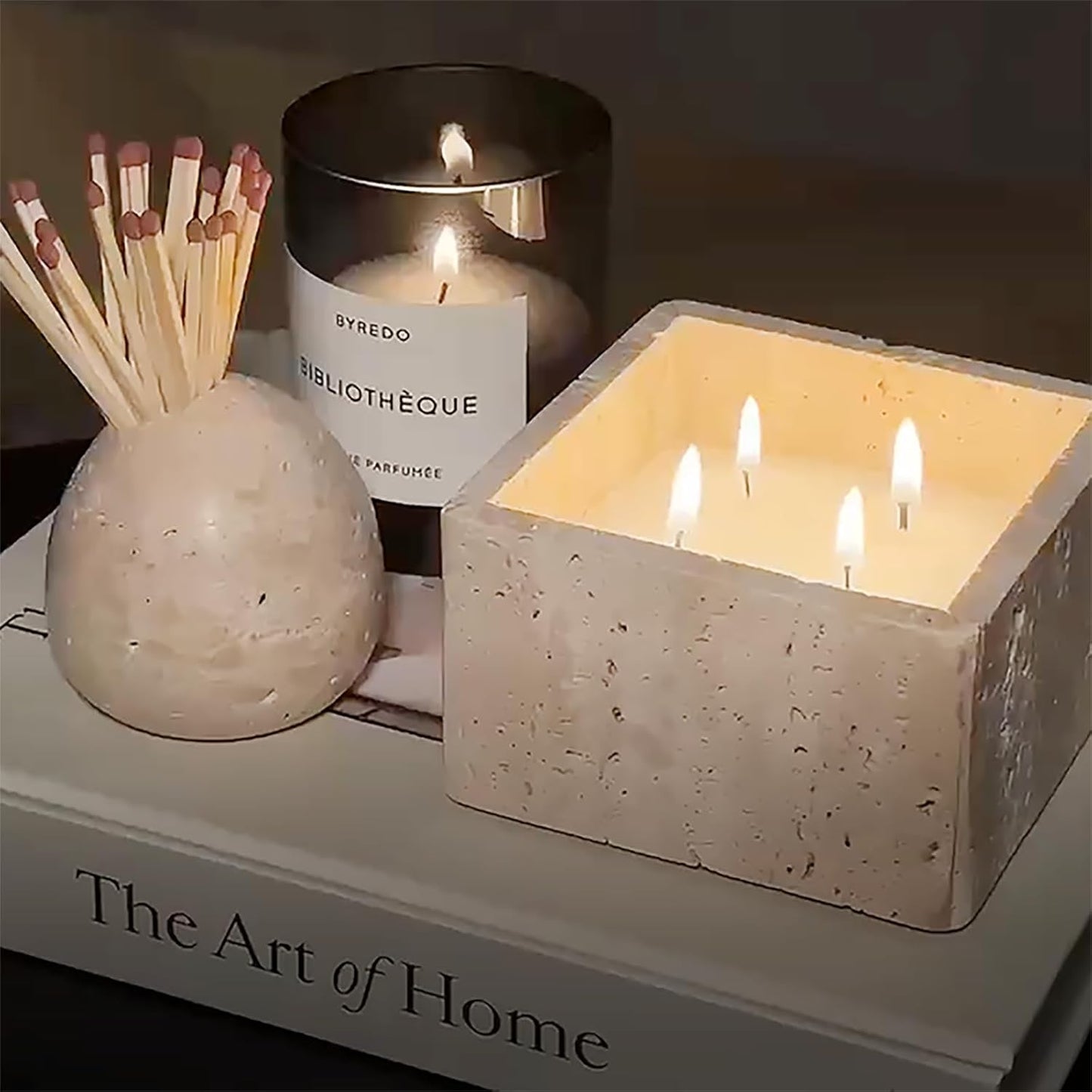 Travertine Match Holder
