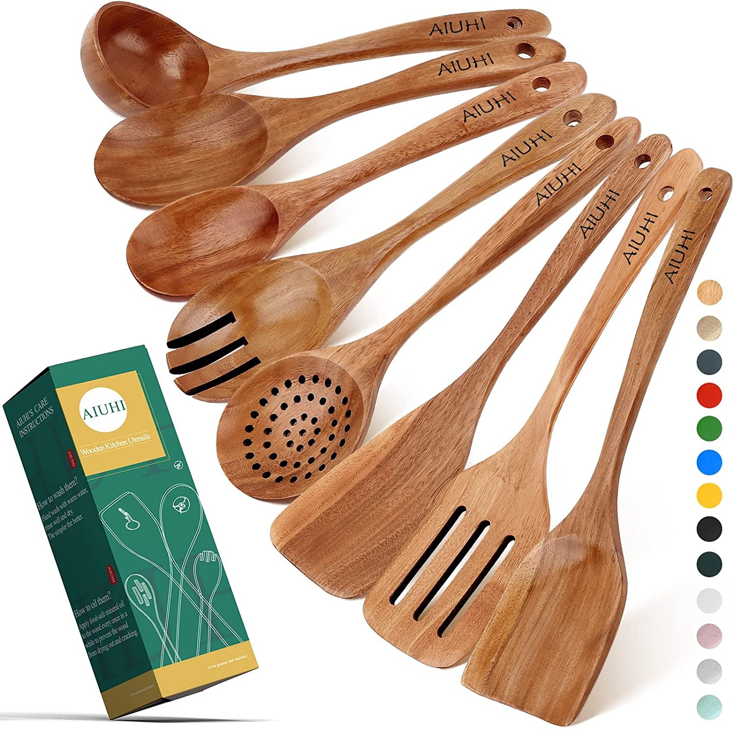 Premium Teak Wooden Cooking Spoon Set - 8 Nonstick, Non-Scratch Kitchen Utensils for Effortless Cooking