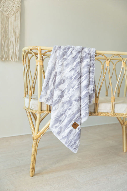 Kids Super Soft Marble Grey Fur Blanket